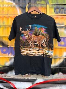 NWT Hazelwood Mens Wild Deer Buck Midnight Series Black T-Shirt 100% Cotton SZ M